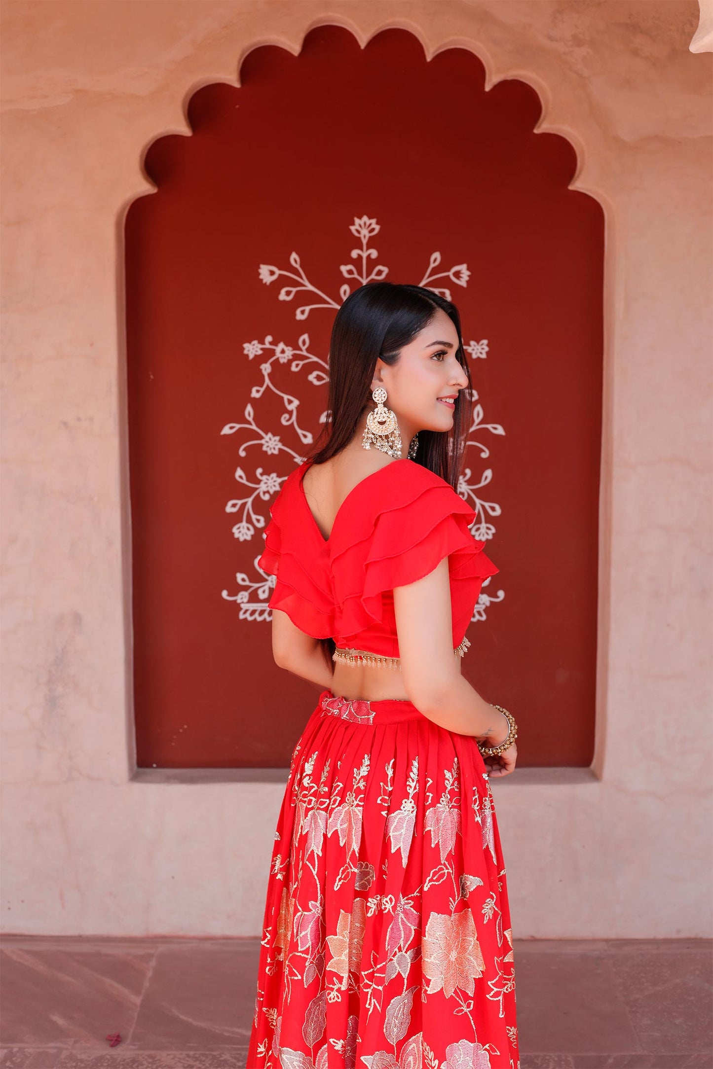 Red Sequin Lehenga with Blouse