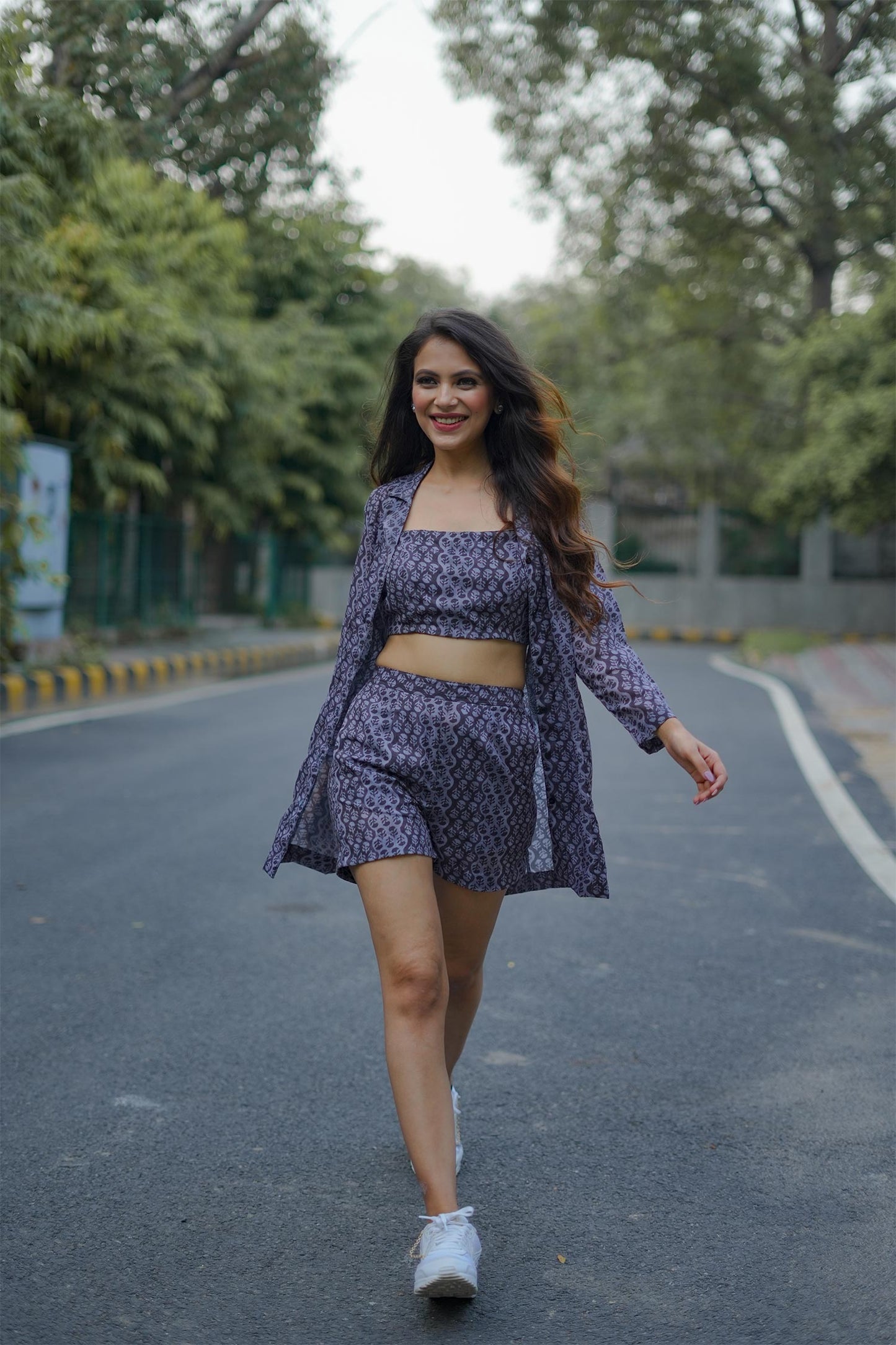 Cotton Printed Jacket with Shorts and Bustier (SET OF 3)