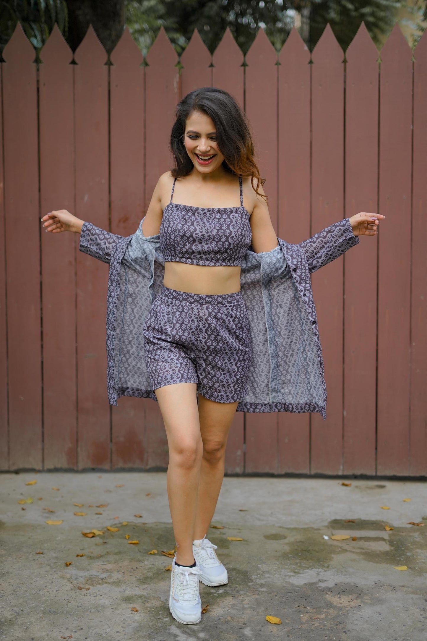 Cotton Printed Jacket with Shorts and Bustier (SET OF 3)