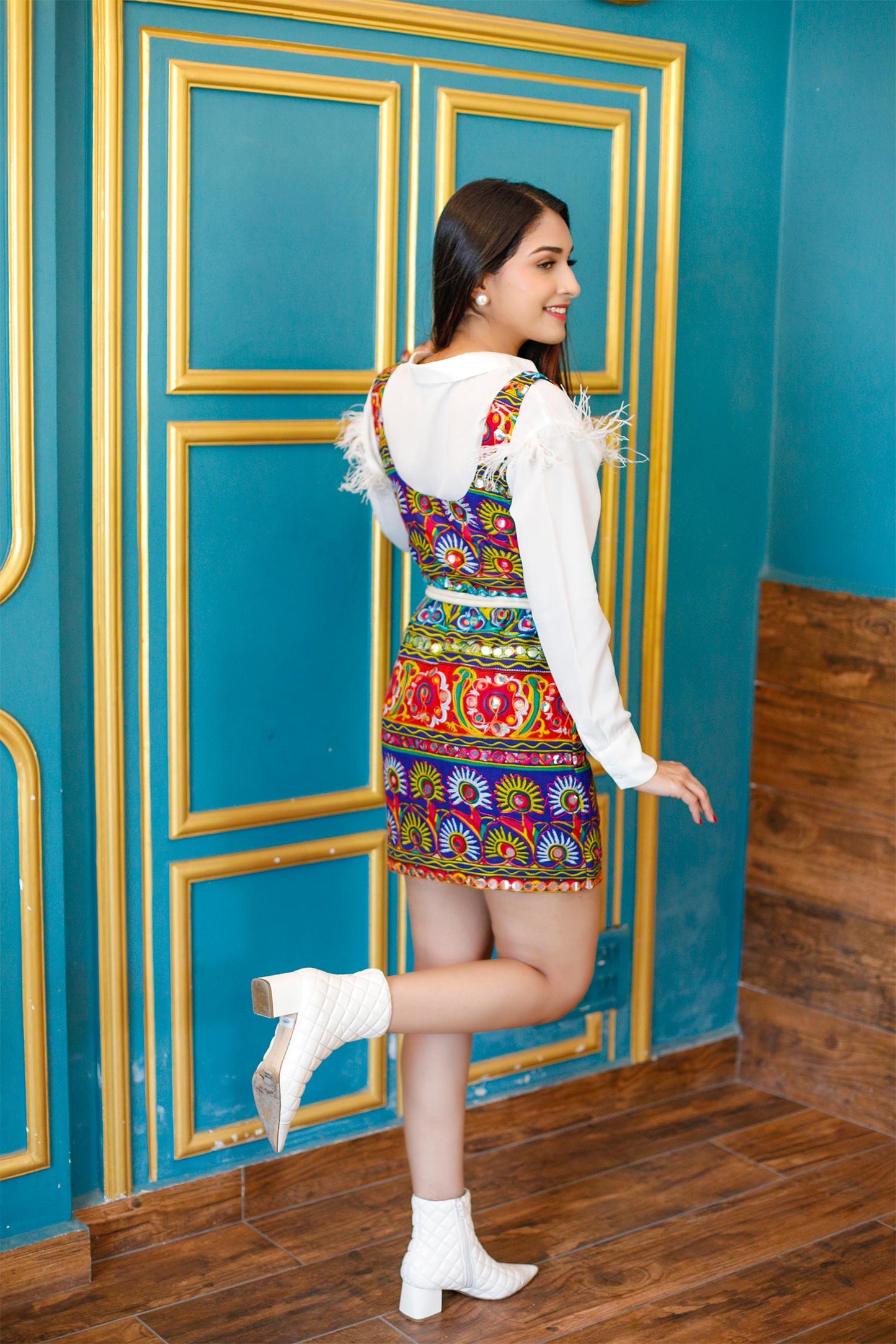 Multi-Colour Dress with Mirror Work