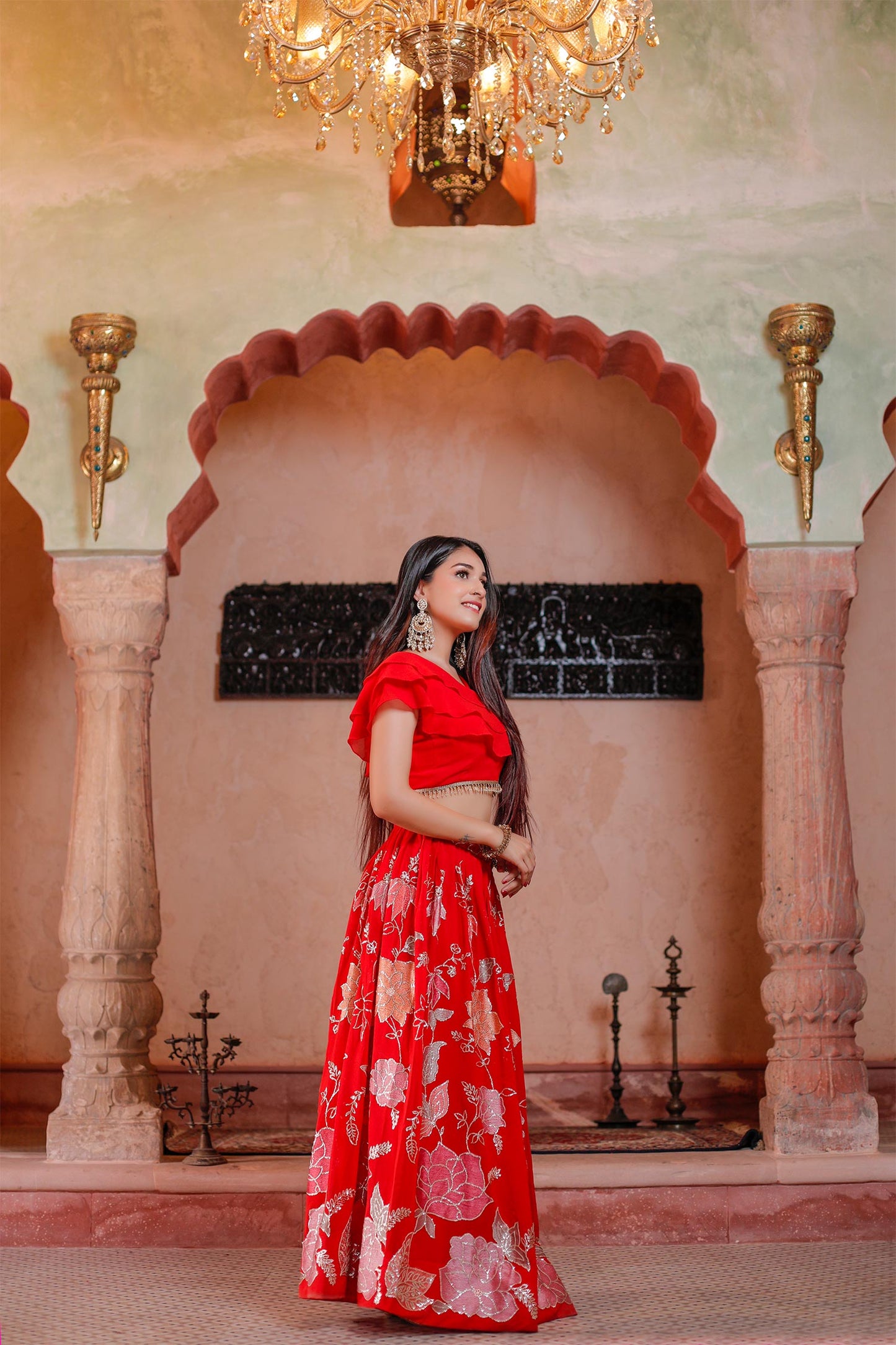 Red Sequin Lehenga with Blouse