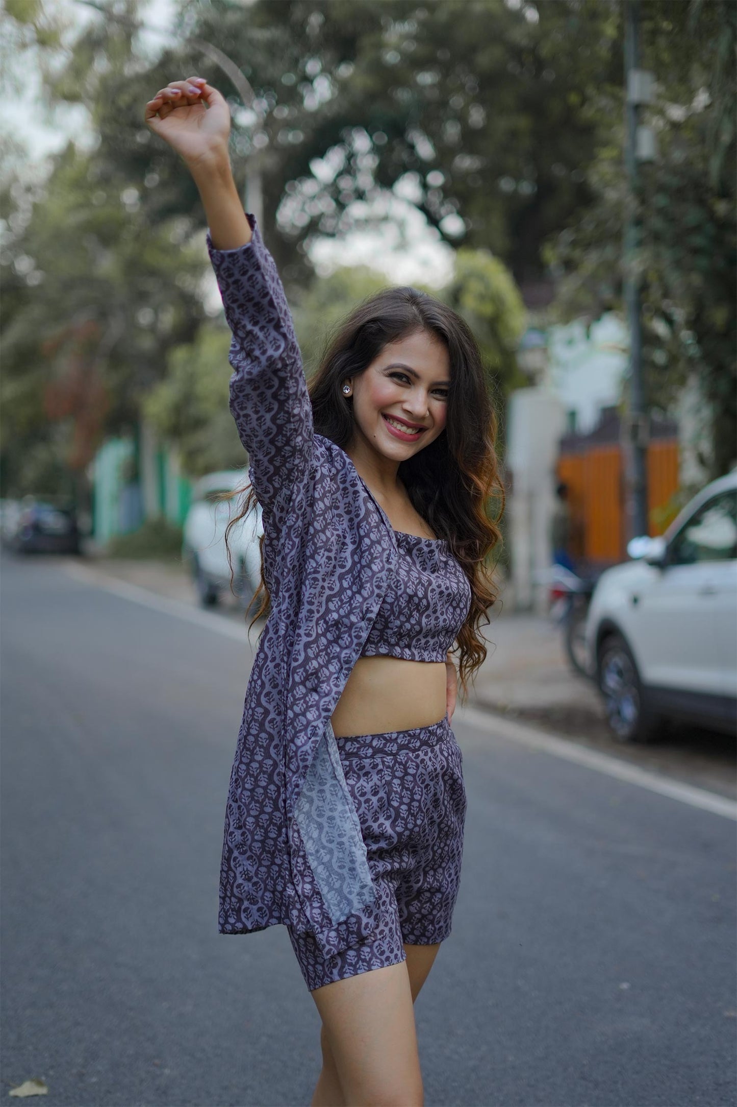 Cotton Printed Jacket with Shorts and Bustier (SET OF 3)