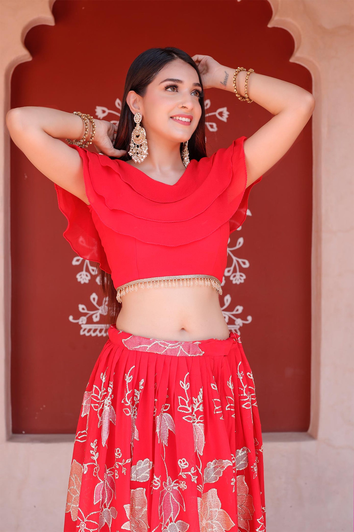 Red Sequin Lehenga with Blouse