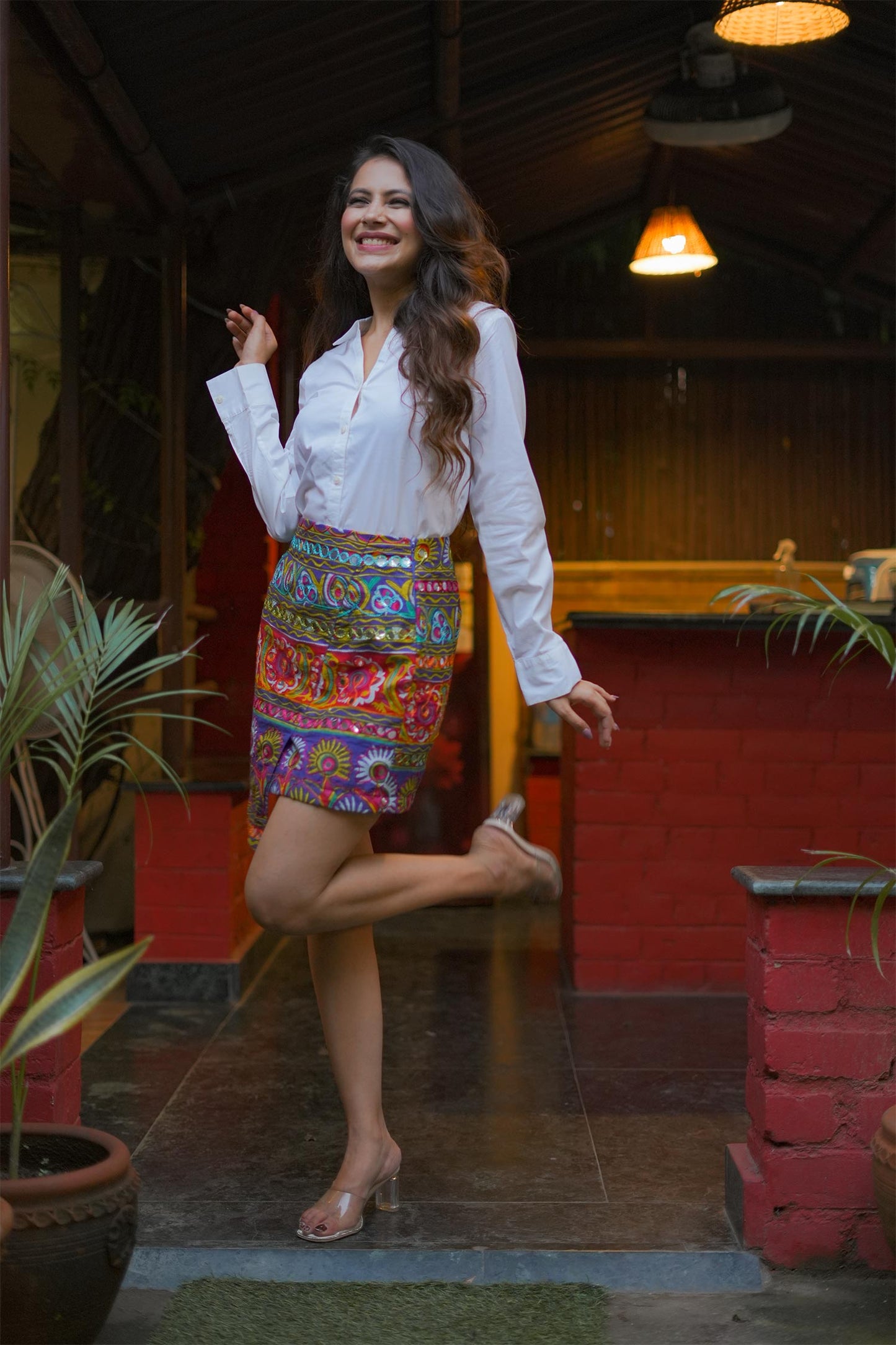 Multi-Colour Skirt with Mirror	