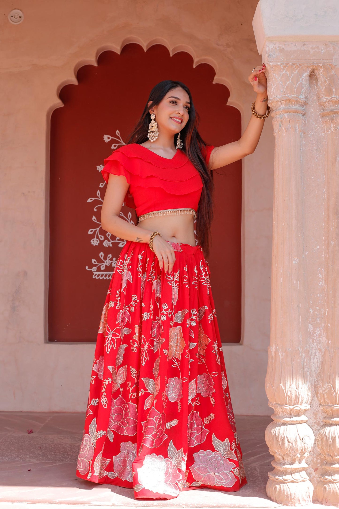 Red Sequin Lehenga with Blouse